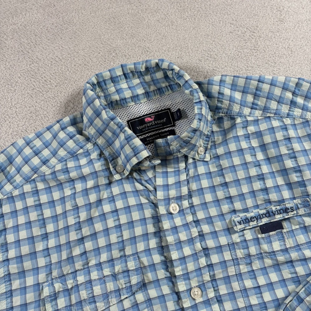 Vineyard Vines Harbor Fishing Shirt Men Small Blue Plaid Long Sleeve Button Down
